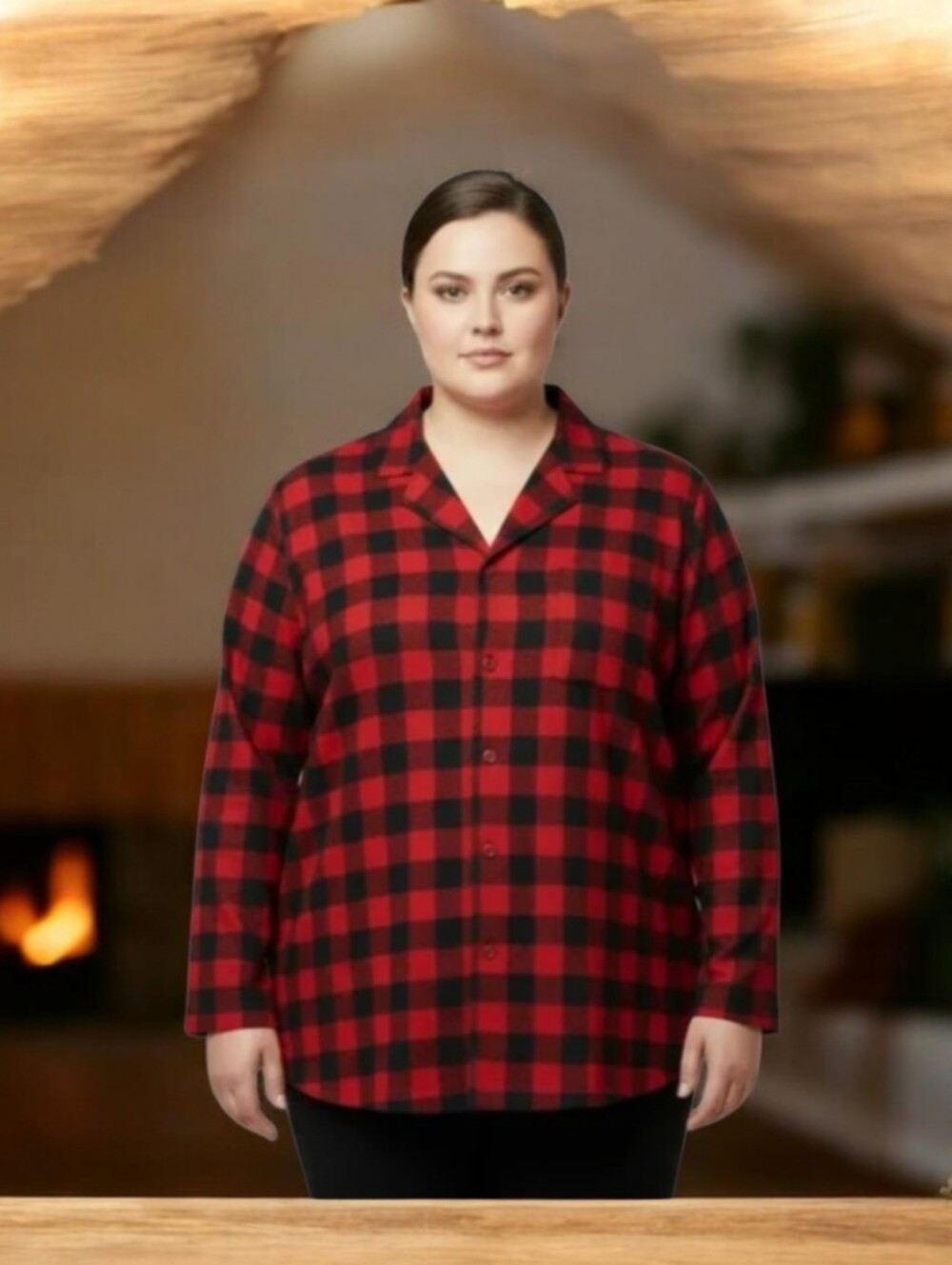 #T003 Wondershop Red & Black Buffalo Plaid Button-Front Sleep Shirt